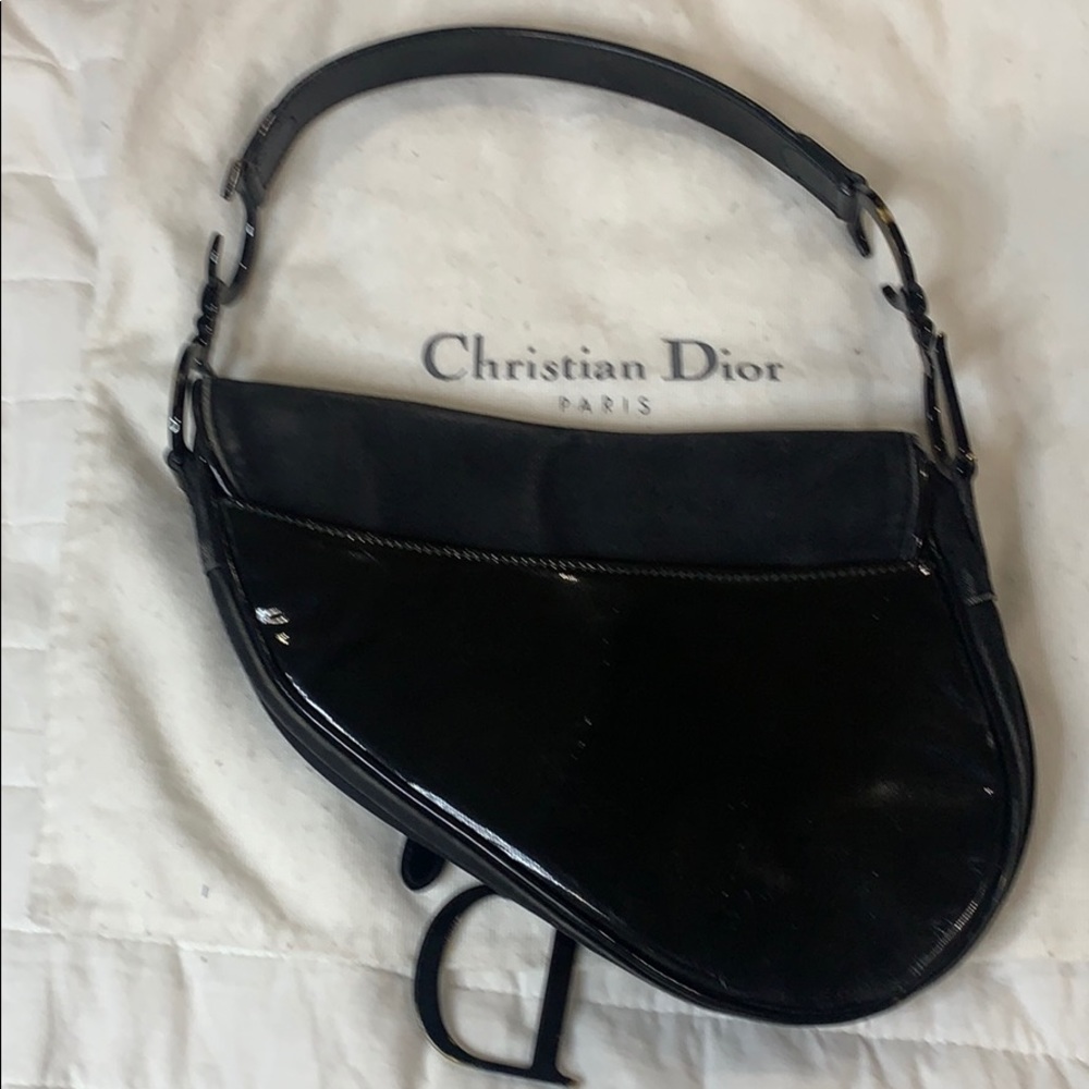 Christian Dior Canvas Patent Calfskin Saddle Bag - Picture 2 of 12
